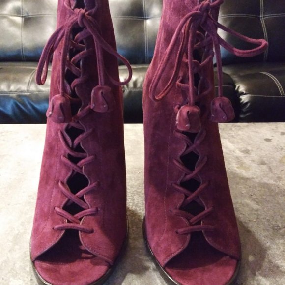 Size 10 Burgundy Suede Coach Lena Booties - Picture 2 of 7
